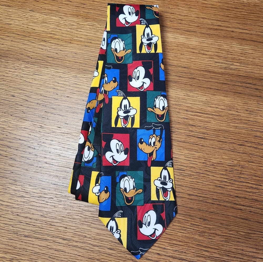 Vintage 90s Disney Mickey Unlimited Donald Goofy Pluto Colorblock Tie